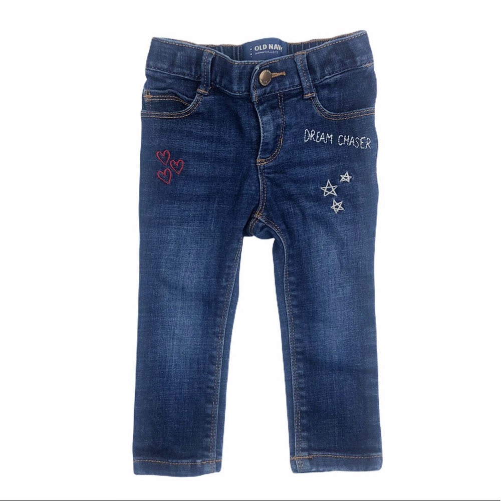Old Navy Skinny Jeans Dream Chaser Embroidered Hearts Stars Size 18-24 Months